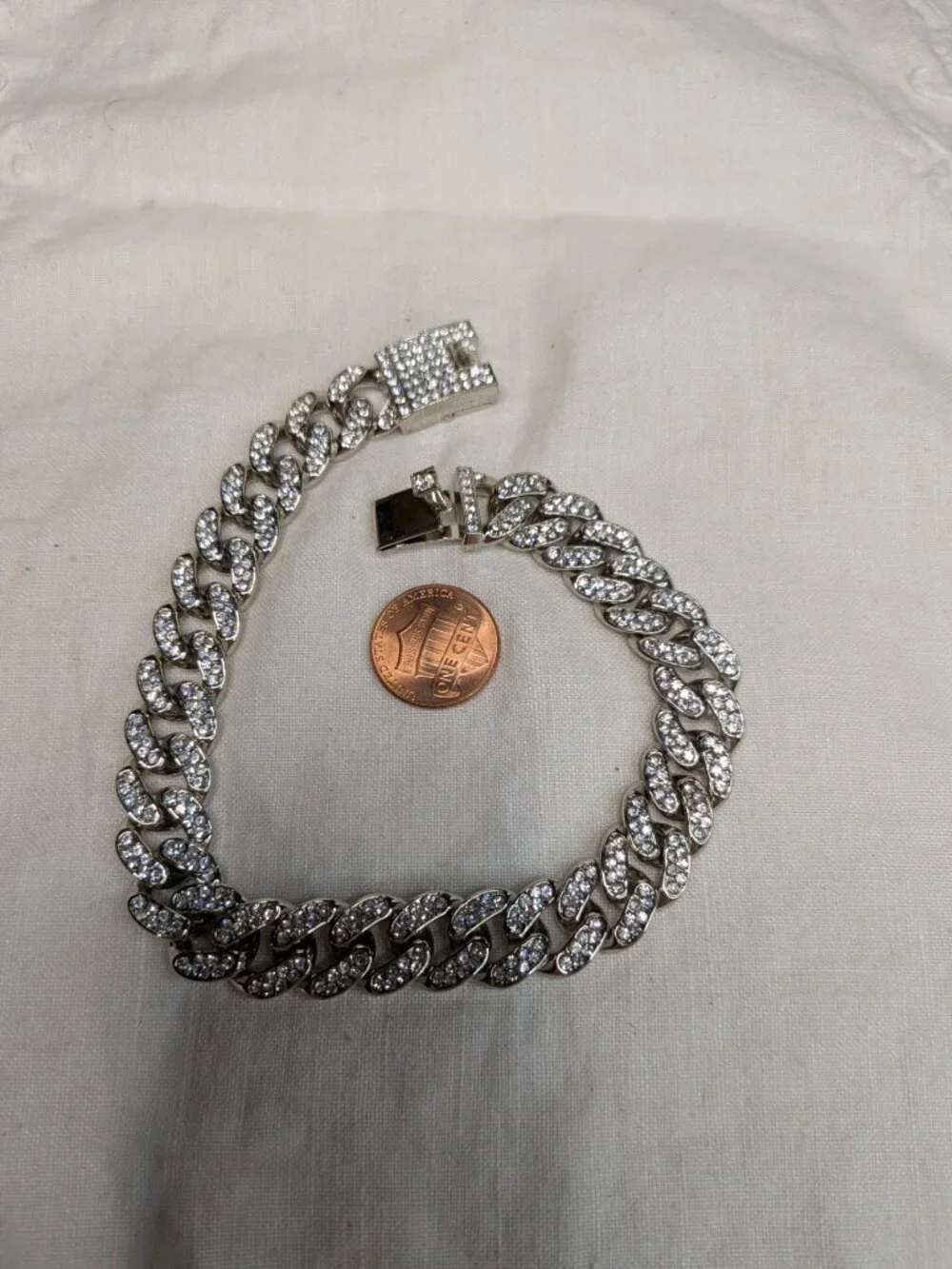 Iced‑Out Cuban Link Bracelet • Silver Tone • 10